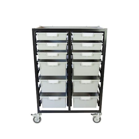 Storsystem Commercial Grade Mobile Bin Storage Cart with 12 Gray High Impact Polystyrene Bins/Trays CE2102DG-6S6DLG